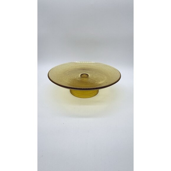 Vintage Imperial Glass Amber Gold Pedestal Textured Cake Plate, Fruit Platter - Picture 11 of 12